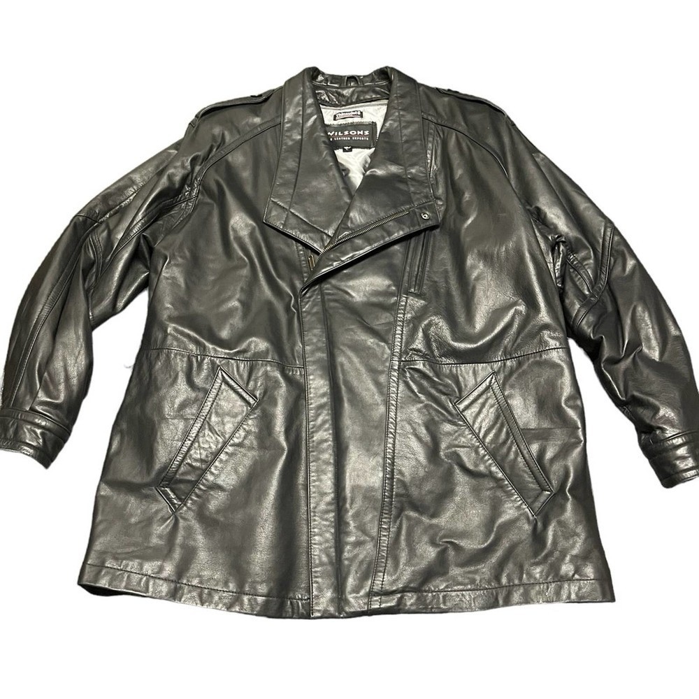Wilsons Leather Jacket Mens L Black Thinsulate Lined Longline Moto Trench Coat